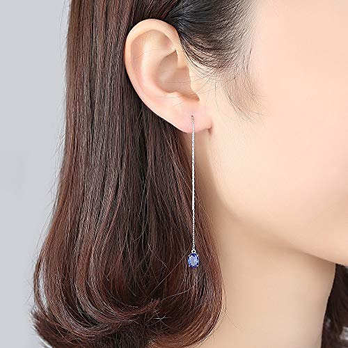 Pendientes de Plata 925 largos con topacio azul ovalado para mujer 4