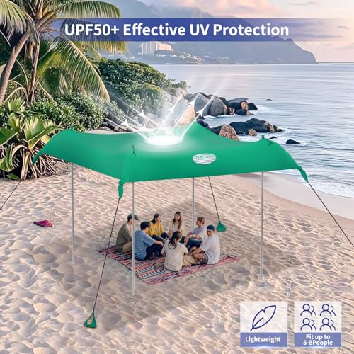 Image of UMARDOO Family Beach Tent Canopy Sun Shade Portable, Large Compact Beach Sun Shelter Easy Setup with Packable Bag for Outdoor Travel (Green, 12X12 FT.)