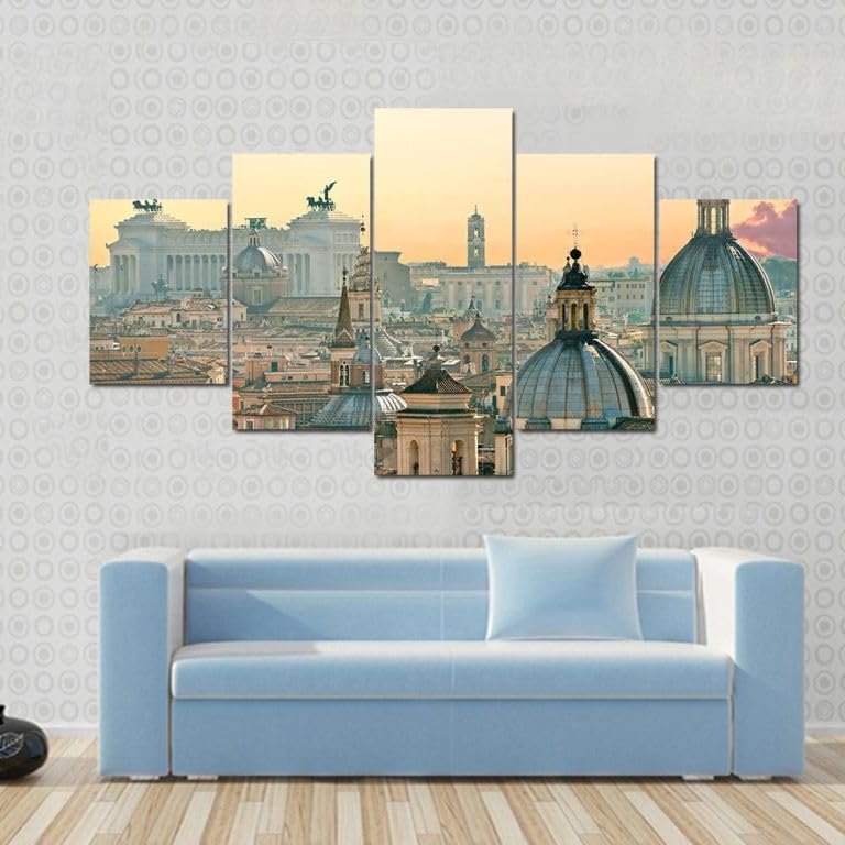 5 Pieces Wall Art Canvas Prints View Of Rome From Castel Sant’Angelo, Italy Picture Painting Modern Stretched Framed Wall Artwork for Bathroom Home Office Decor