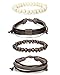 Jstyle 8Pcs Braided Leather Bracelet for Men Women Wooden Beaded Bracelets Wrap Adjustable