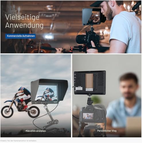 NEEWER 7Zoll Kamera Feldmonitor, HD Videoassistent IPS 1280 x 800 HDMI 1080p mit 4400mAh F750 Akku, Sonnenblende und 360° Kugelkopf für DSLR Camera, Handstabilisator, Film Video Erstellungsgerät, F100