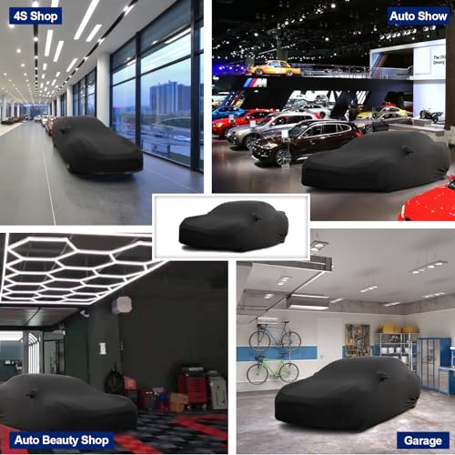 Image of for Ford Mustang Car Cover Indoor,Stretch Satin Indoor Car Cover for Mustang,Dust-Proof Protection Breathable Full Ford Mustang Indoor Car Cover with Luxury Storage Bag,Black