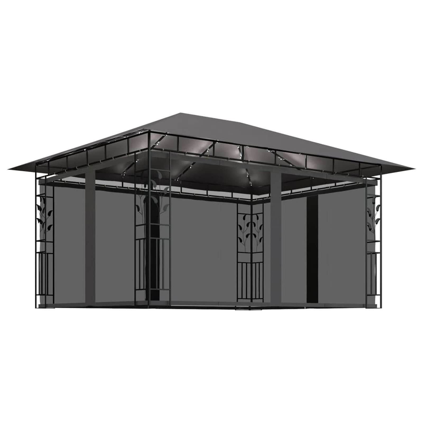 Gazebo con Zanzariera e Luci LED 4x3x2,73 m Antracite,Gazebo Pergola con Telo Impermeabile Richiudibile E Struttura Rettangolare in Acciaio Inossidabile Ad Alta Densità, per Arredo Giardino,