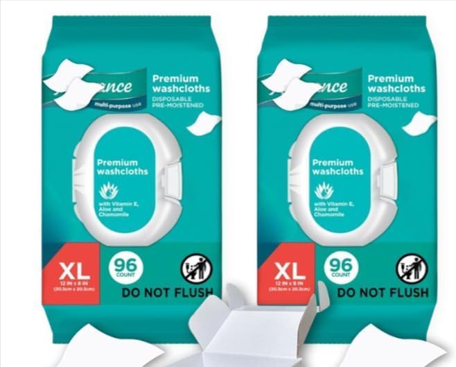 Assurance Premium Washcloths - Wipes for Adults, XL 96 Ct (2pack), White