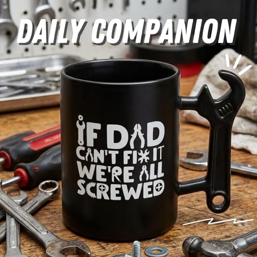 Onebttl Coffee Mug With Wrench Spanner Handle - Dad Gifts From Daughter and Son, 13.5oz Funny Ceramic Mug for Father's Birthday, Father's Day, Christmas - Dad Can Fix - Image 2