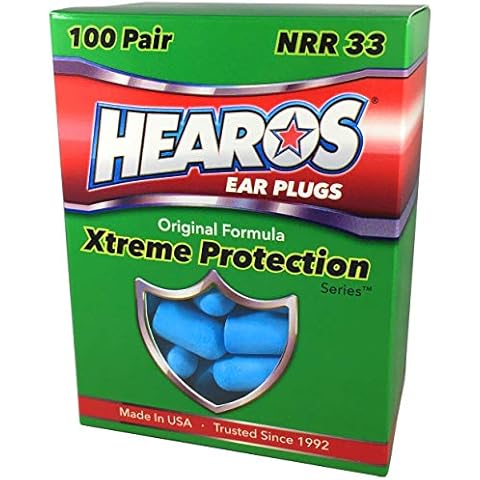 HEAROS Xtreme Foam Earplugs, 33dB NRR Ear Plugs, 100 Pairs, Foam Ear Plugs Noise Reduction & Hearing Protection Cover