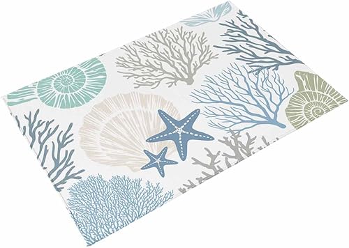 Miniatura 8 de Coastal Outdoor Rug for PatioDeckPorch, Summer Beach Blue Teal Coral Non-Slip Large Area Rug 4x6 Ft, Sea Nautical Starfish Indoor Outdoor Rugs