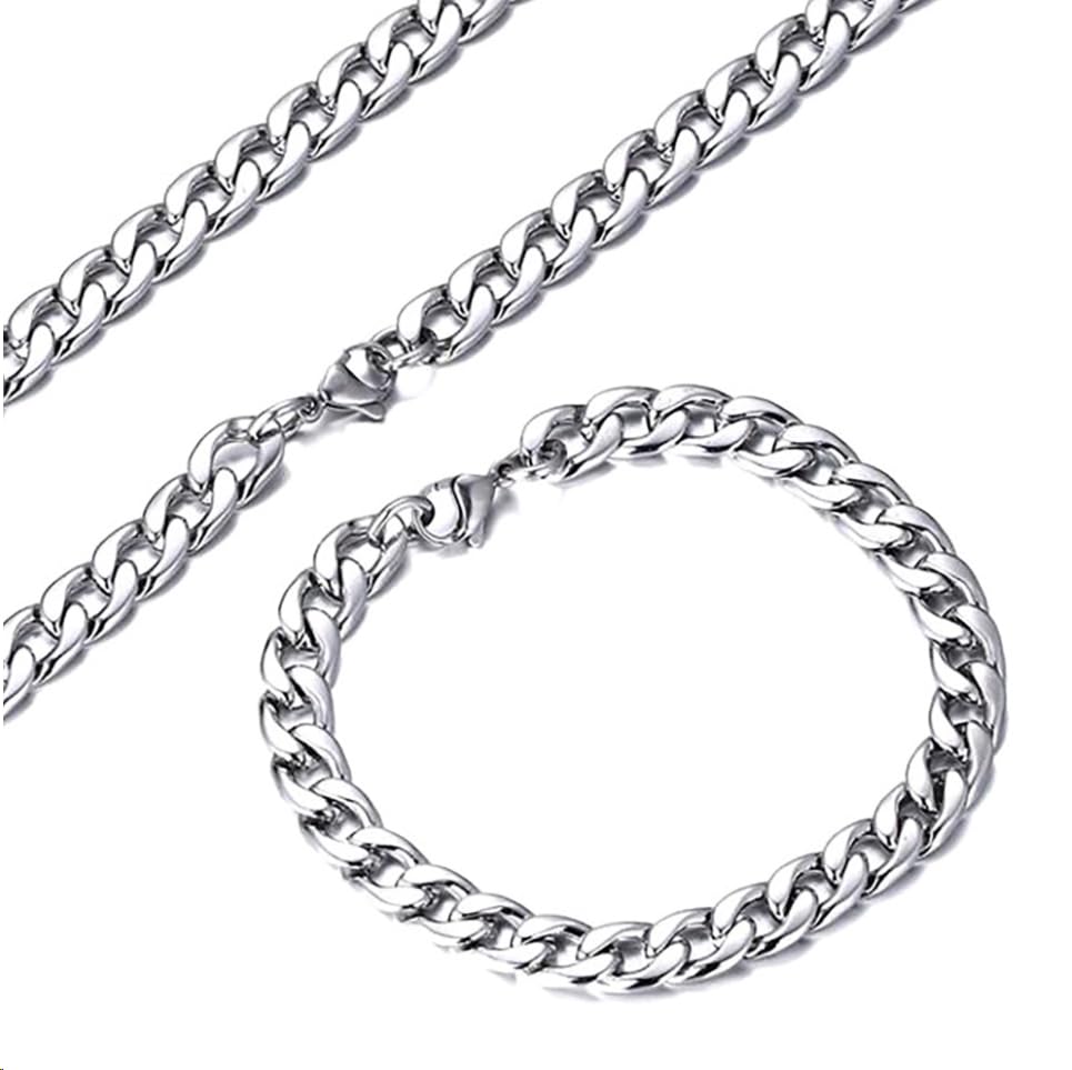 Collar y pulsera de plata de ley 925 para hombre set de 2 piezas talla única