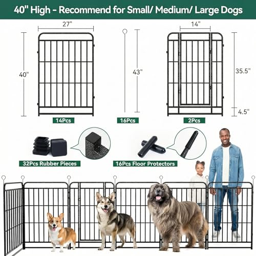 Image of Dog Fence Outdoor for Yard 16 Panels 40'' Rustproof Metal Dog Playpen