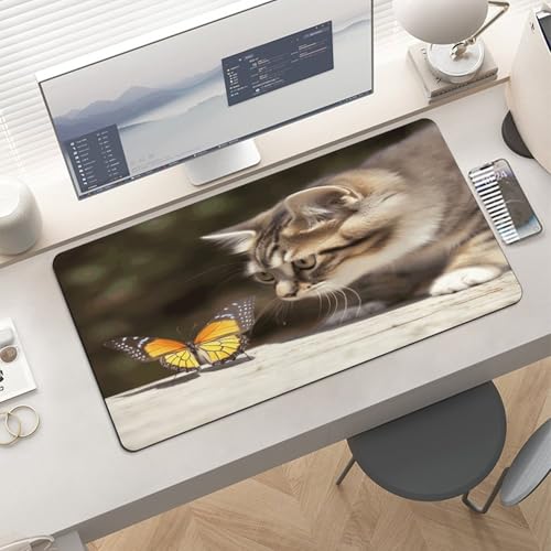 Cat and Butterfly Desk Pad con Base de Goma Grande miniatura 6