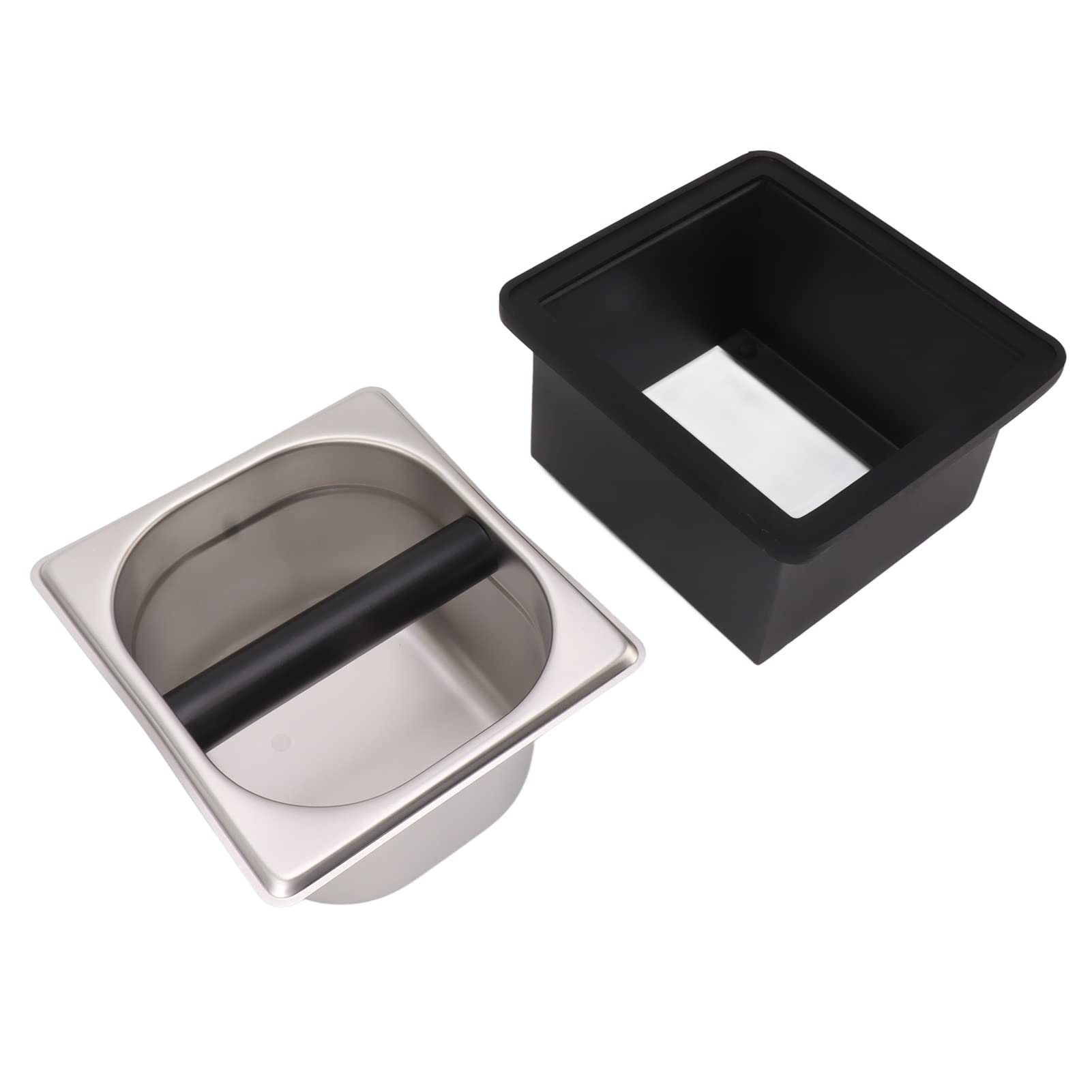 Caja para Posos Café, Café Knock Box, Contenedor de Golpear de Café Expreso de Acero Inoxidable con Barra de Golpe de Goma Extraíble y Base Antideslizante(Pequeño)