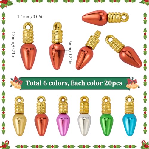 SUNNYCLUE 1 Box 120Pcs 6 Colors Christmas Bulb Bead Light Bulb Beads Bulk Colorful Cute Mini Plastic Bulbs Bead Charm for Jewellery Making Charms DIY Craft Necklace Bracelet Earring Holiday Decoration - Image 2