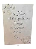 Cartel para bodas ausencias en honor a los que nos acompañan desde el cielo.