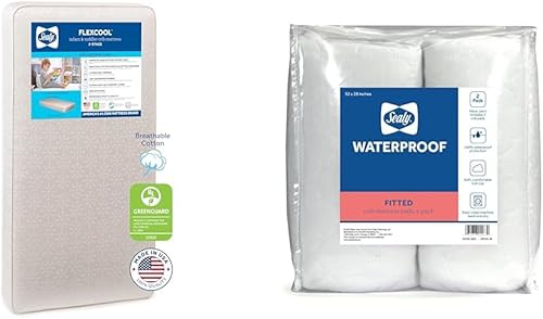 Sealy Colchón Flex Cool transpirable hipoalergénico de 2 etapas doble firme impermeable para cuna de bebé y colchón de cama infantil y paquete de 2