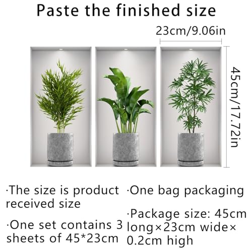 3 Stücke Wandtattoo Pflanzen 3D Vase Wandaufkleber Küche Wanddeko Geeignet zum Dekorieren von Schlafzimmern Wohnzimmern Türen und Fenstern Hotels und zum Abdecken Beschädigter Wände(45x23cm)
