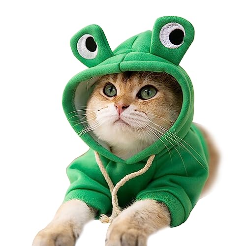 MINGZHE Sweat à Capuche pour Chat élégant et Mignon - Costume Chaud pour Animal Domestique - Pull à Capuche Amusant pour Temps Froid - Manteau(S (5.5-8.8lb)-Grenouille aux grands yeux en costume)