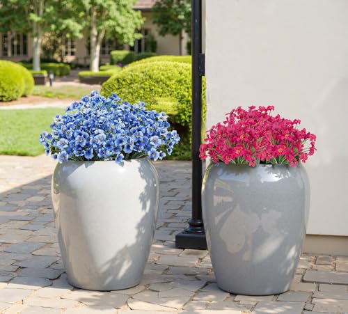 Image of Bassion 24 Bundles Artificial Flowers for Outdoors Decorations, Blue
