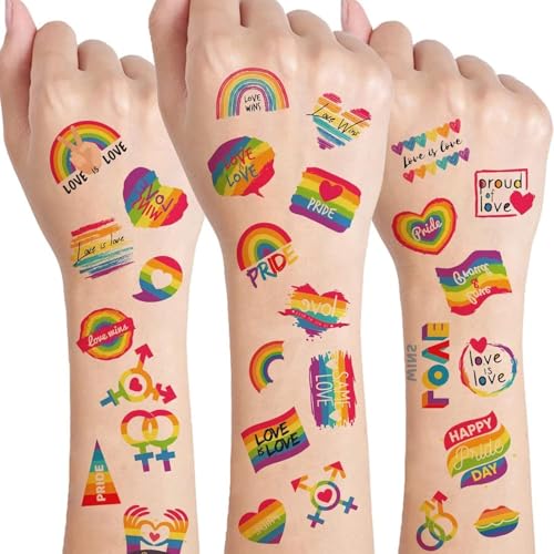 Mayoii 10 Bögen Temporäre Rainbow Pride Tattoos – Wasserfeste Gay Pride Aufkleber, LGBTQ Sticker, Pride Sticker für den Pride Day, Partys und als persönliche Dekoration