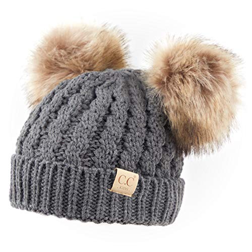 Image of C.C Exclusives Children Kid Double Pompom Knitted Beanie for Kids Ages 2-5 (KID-23)(KID-24)(KIDS-2055)