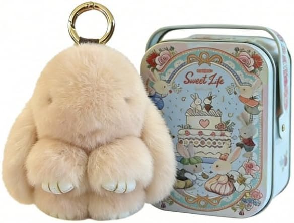 Cute Fluffy Bunny Keychain, Soft Plush Stuffed Rabbit Charm, Ideal for Keys, Backpacks & Easter/Birthday Gifts