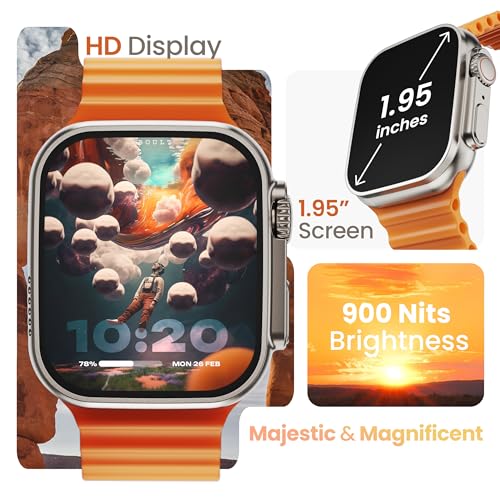 Image of Boult Crown Smart Watch 1.95'' Display, Bluetooth Calling, Working Crown, Zinc Alloy Frame, 900 Nits Brightness, AI Voice Assistant, SpO2 Monitoring, 100+ Sports Mode (Orange)