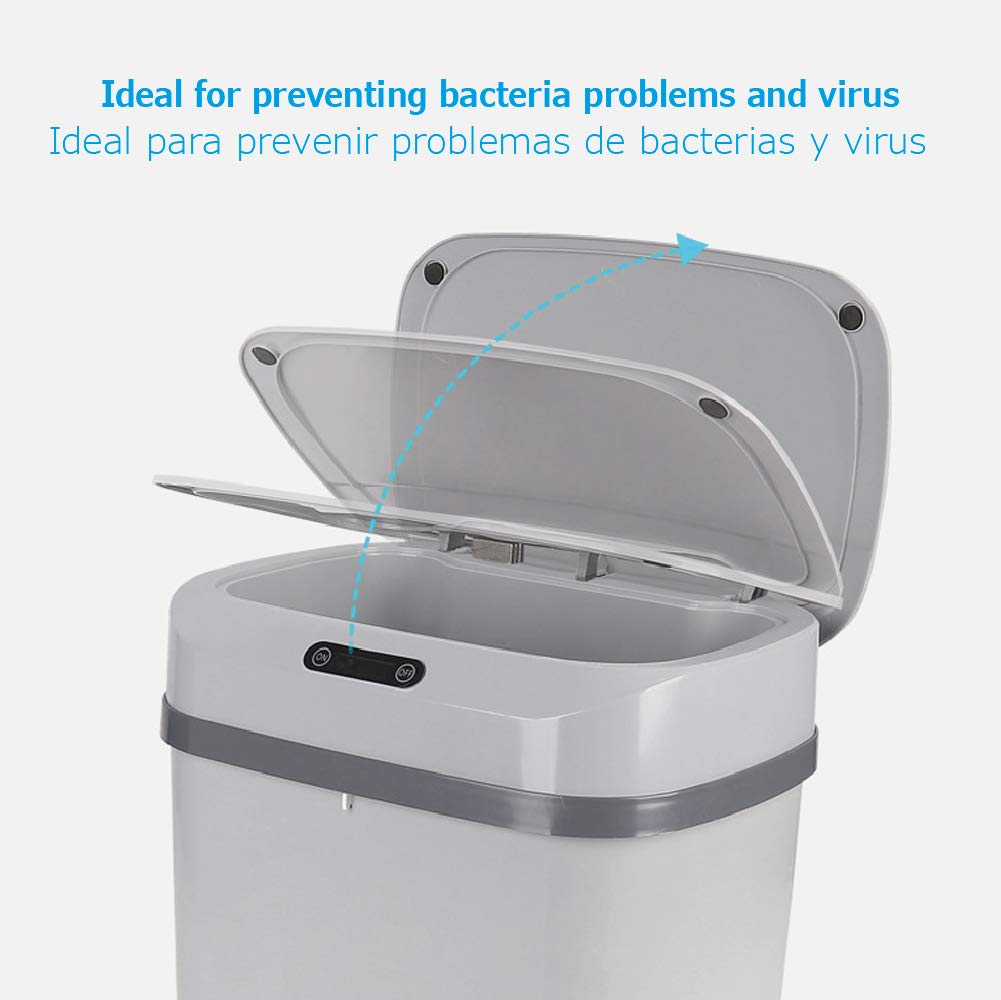 Cubo de Basura con Sensor Automático · Papelera Inteligente de 13 Litros para Cocina, Dormitorio, Baño y Oficina · Color Gris