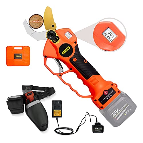 T Tovia Professional Cordless Electric Pruning Shears, Gardening Tool Belt, 25V Battery Powered Garden Tree Trimmer With Brushless Motor, 1 Lithium Battery, 40Mm Cutting Diameter, Lcd Power Display #TOP19