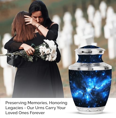 Image of Nebula Large Funeral Urns - Burial Urn for Adult Ashes - Decorative Adult - Human Remains Urn - Cremation Urn for Men & Women - 10 Inch Large with Velvet Bag