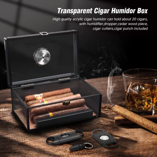 image for Scotte Acrylic Humidor - Cigar Box With Hygrometer, Humidifier & Acces