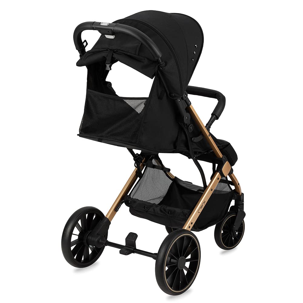 MoMi ESTELLE DAKAR a partir de los 6 meses (hasta 22 kg), silla de paseo plegable con arnés de 5 puntos, cesta de la compra, barra telescópica, se mantiene de pie plegada