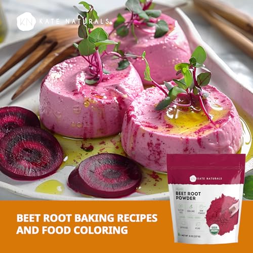 Kate Naturals Organic Beet Root Powder for Smoothies, Baking & Juice. Raw Beetroot Superfood & Natural Red Food Coloring (8oz, Non-GMO, Earthy Flavor)