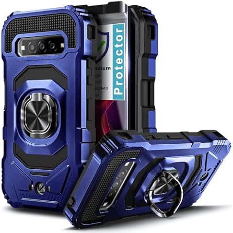 NZND Compatible with Kyocera DuraForce Pro 3 (E7200) Case with Tempered Glass Screen Protector (Maximum Coverage), Full-Body Protective Magnetic Car Ring Holder [Military-Grade] Cover Case (Blue) Cover