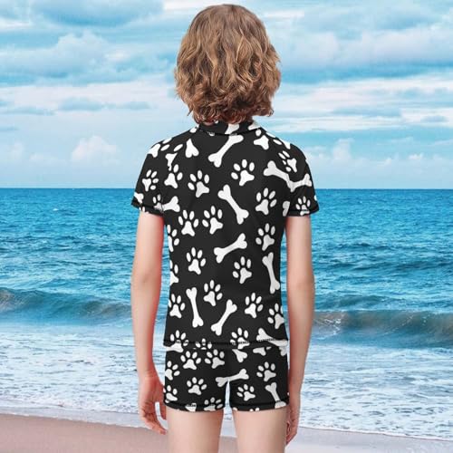 Dogs Bone and PawsChildren's Swimsuits Boys Two Piece Suit9-11Y（140cm）2