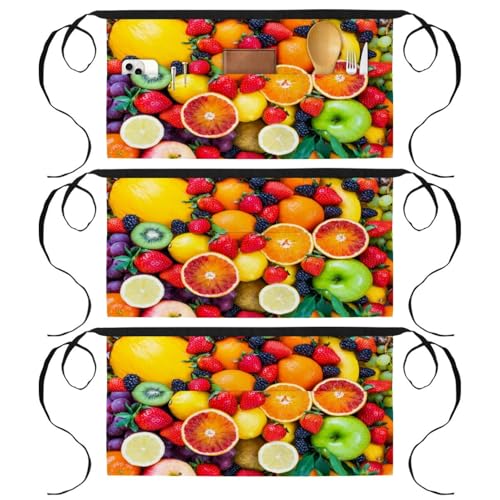 Tablier court de travail à motif fruit coloré avec 3 poches lot de 3