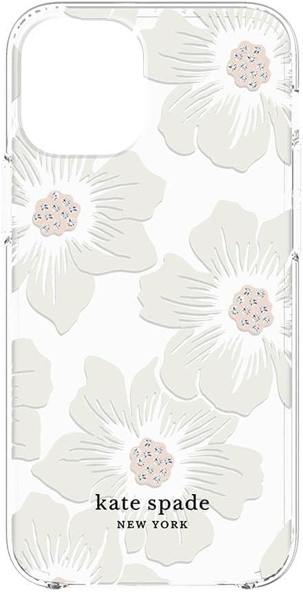 kate spade new york Protective Hardshell Case for iPhone 12 & iPhone 12 Pro - Hollyhock Floral Clear/Cream with Stones