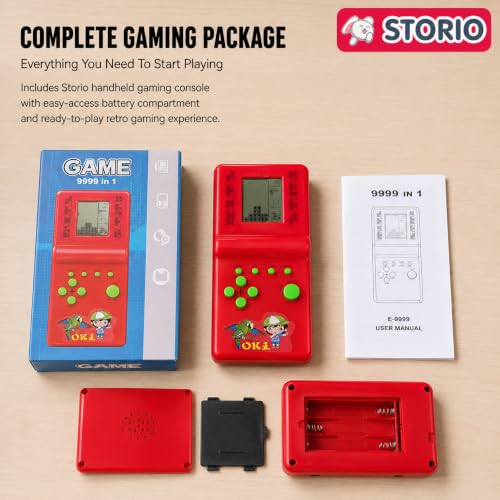 Image of Storio Handheld Video Game Console for Kids, 9999 in 1 Brick Game, Portable LCD Retro Gaming Device, Educational Electronic Game Toy for Boys Girls Travel Entertainment