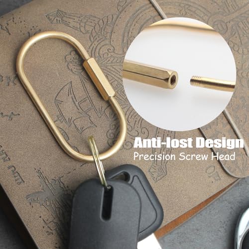 Image of Locking Key Ring,Carabiner Keychain Clip for Key,Screw Lock Key Organizer | Purse Bag Charm Holder for Handbag,Secure,Anti-Lost,Large Capacity,Wide Application,Gold,Brass