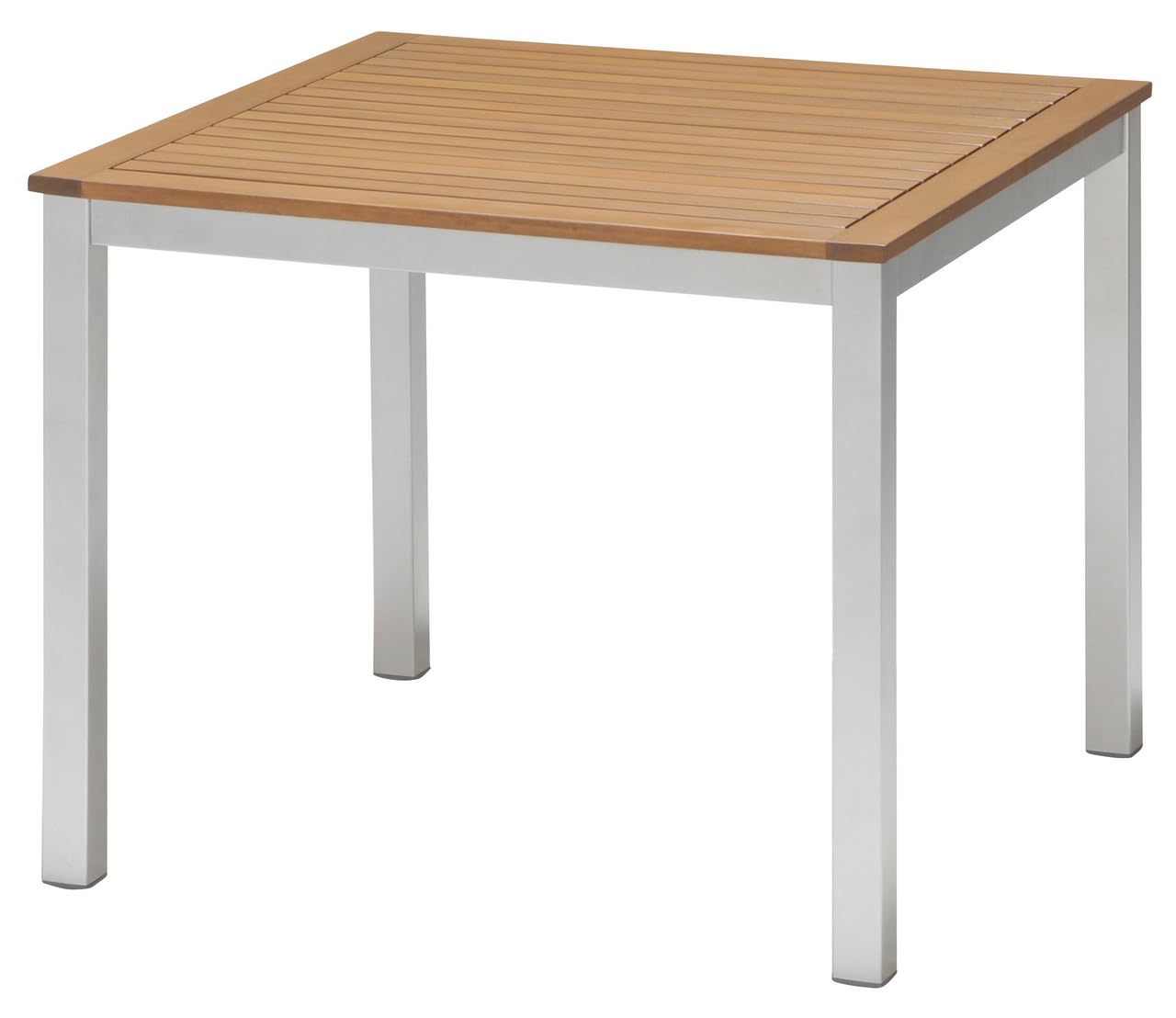 METRO Professional Mesa de Exterior Lynx, Aluminio/Madera de Eucalipto, 90 x 90 cm, Mesa de Bar con Pies Ajustables, Ideal para Terraza y Jardín, Marrón/Plata