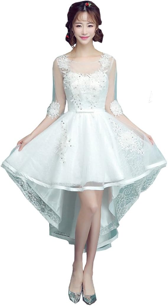 Amazon Hanamaya ウエディングドレス ミニ 舞台ドレス 結婚式 ウェディング ドレス 袖ありドレス パーティー トップ 発表会 イブニングドレス 通販