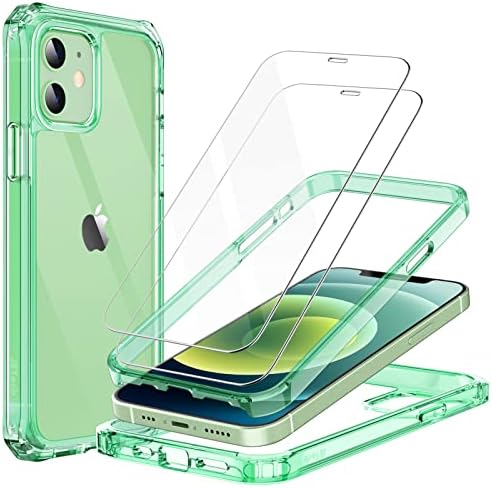 JETech Case for iPhone 12/12 Pro 6.1-Inch with 2-Pack Tempered Glass Screen Protector, 360 Full Body Shockproof Bumper Phone Cover Protective Clear Back (Clear)