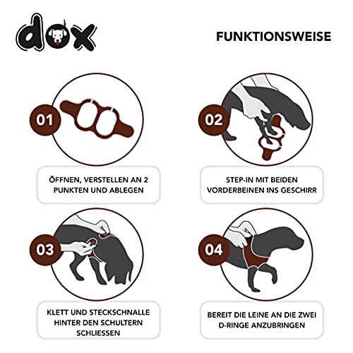 DDOXX Reflektierendes Airmesh Step-In Hundegeschirr - Verstellbare Brust Welpengeschirr für alle Größen - XL (Braun)