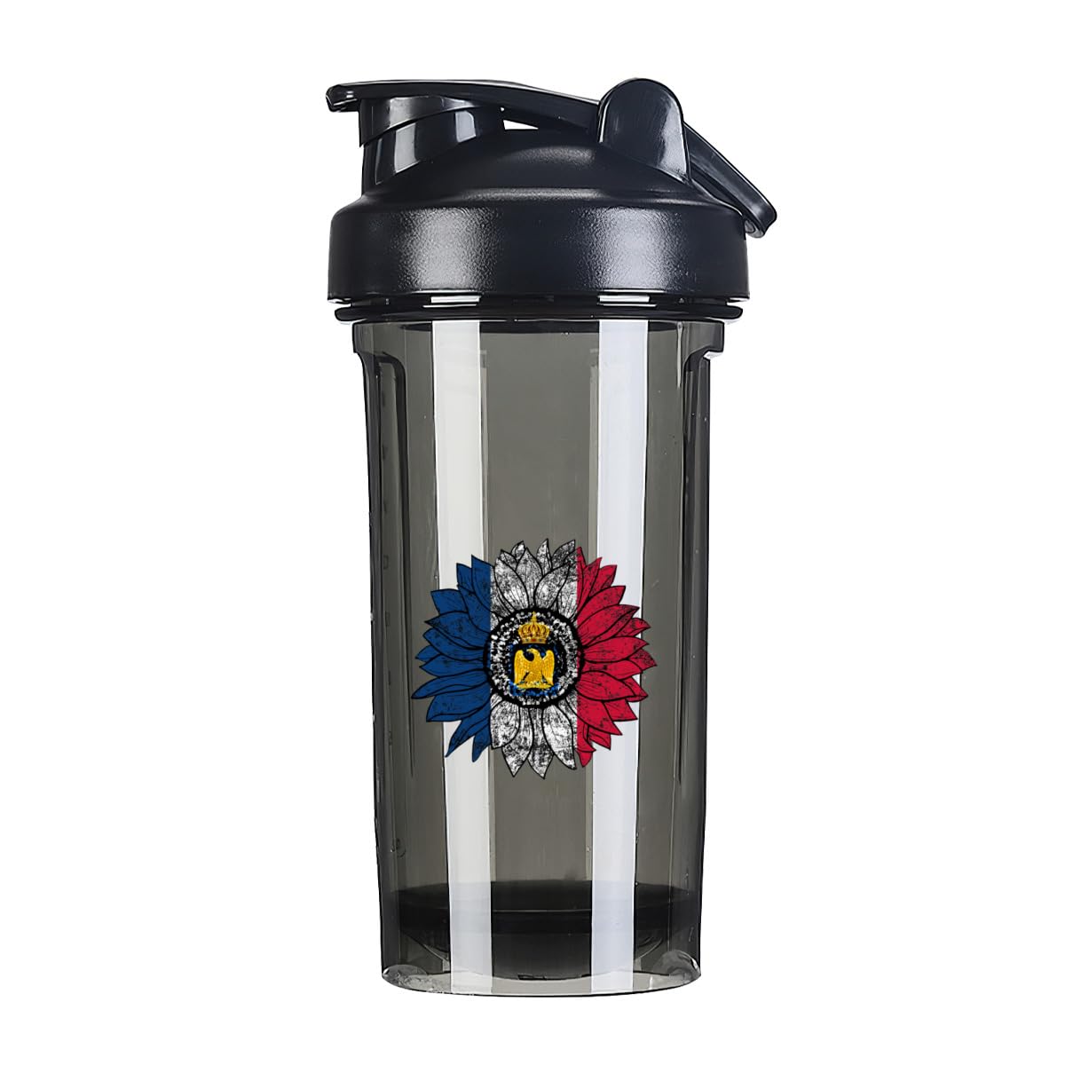 Vintage Sunflower France French Flag 18 Ounce Shaker Cup,Fashion Theme Pattern Shaker Bottle Leak-proof Workout Shake Bottles 500ML/18 oz Perfect for Pre Workout Black 0
