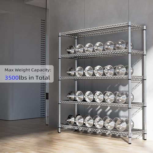Image of M MZG 3500LBS 59 inch W 5 Tier Storage Shelves Rack Metal Wire Shelving Unit, Storage Standing Shelf Organizer for Laundry Bathroom Kitchen Pantry Closet Garage, Chrome 17.7 inch D x 59.1 inch W x 70.4 inch H