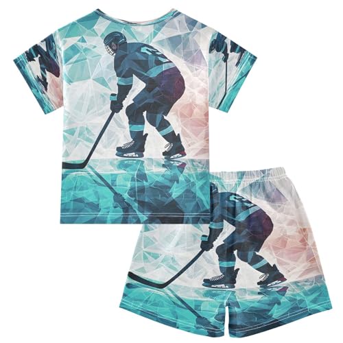 ALAZA Color Ice Hockey Player Pajamas Set Short Sleeve Cotton Sleepwear Summer Pjs 2 Piece 5-14Y2