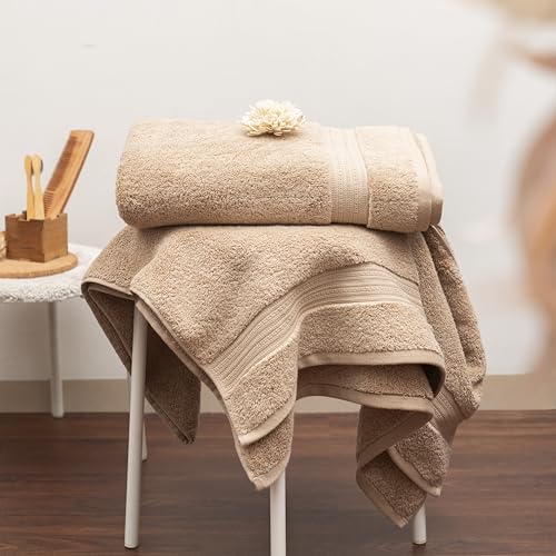 Image of Plushwave Bath Towel, 100% Cotton Zero Twist Yarn, 620 GSM Soft & Extra Absorbent Plush Towel for Bathroom & Shower, Beige