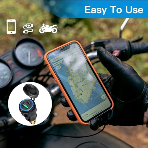 Image of Motorcycle Power Adapter DIN Hella Plug to QC 3.0 USB & Type C Charger Compatible with BMW Triumph Tiger Ducati Motorcycle