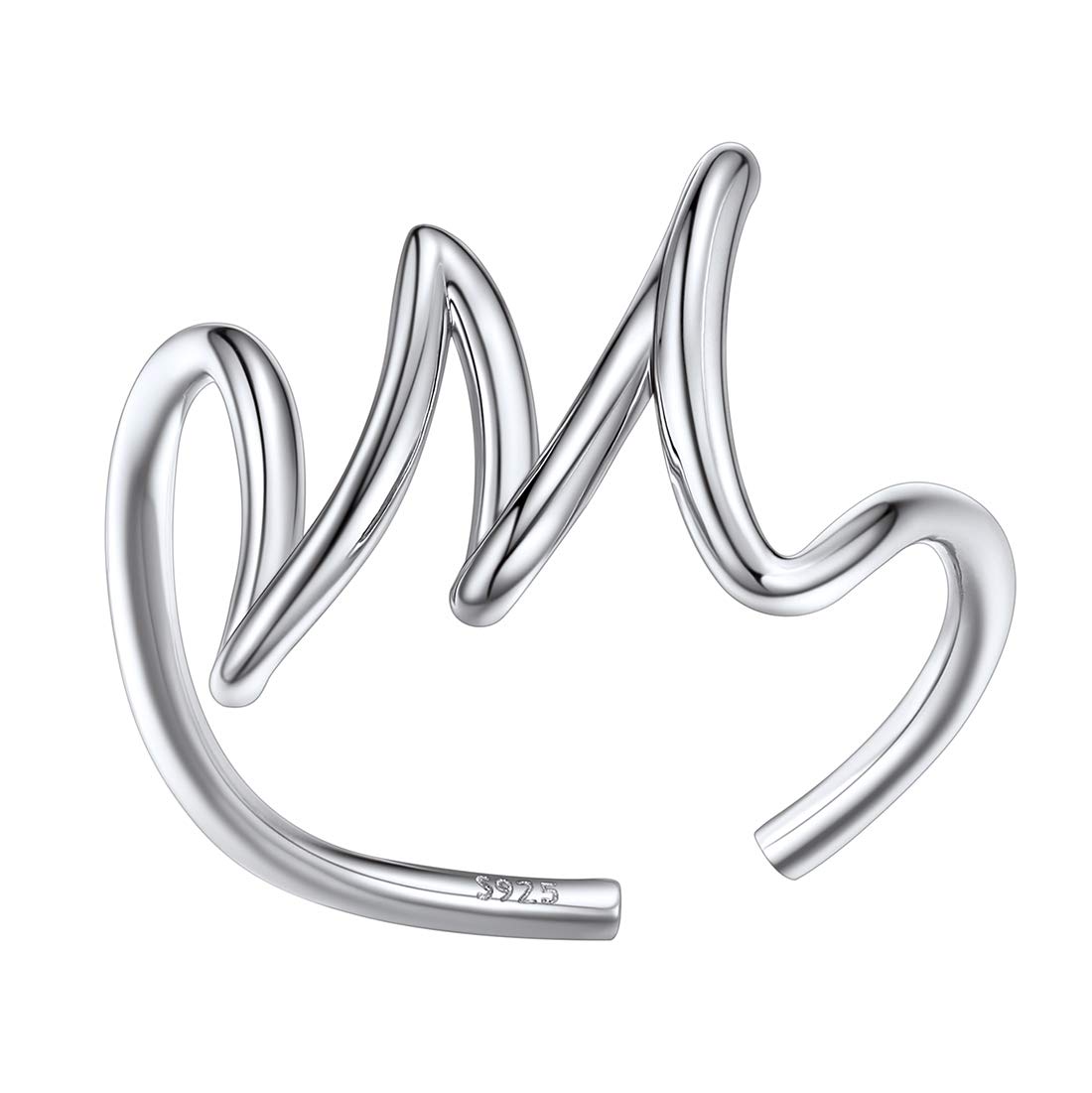 SILVERCUTESilver Knuckle Ring 925 Sterling Silver Open Band A-Z 26 Initial Letter M Ring for Women Girls, Sterling Silver