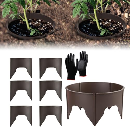 40Pcs Planting Grow Rings 7.8-11.8 Inch Interlocking Plant Barrier Modular Garden Edging for Vegetables Brown Adjustable Plant Support Circles for Moisture Retention & Weed Control