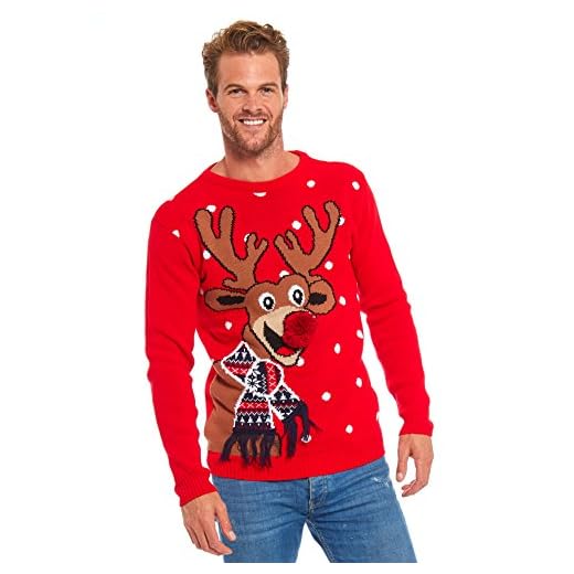 U LOOK UGLY TODAY Pull de Noël Laid pour Les Hommes, Festif pour Une Fête de Noël,Red Nose Romp-red,XXL