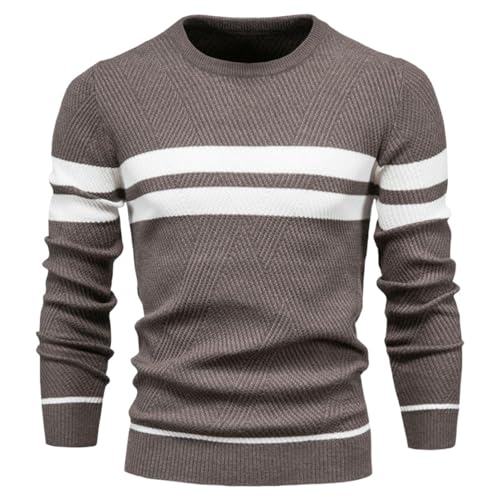 Men's Autumn Winter Casual Color Block Striped Round Neck Pullover Sweater